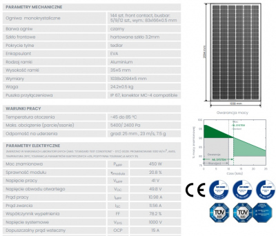 Panneau solaire monocristallin ML SYSTEM - 450 Wc Half Cut Cadre noir [2094 x 1038 x 35]